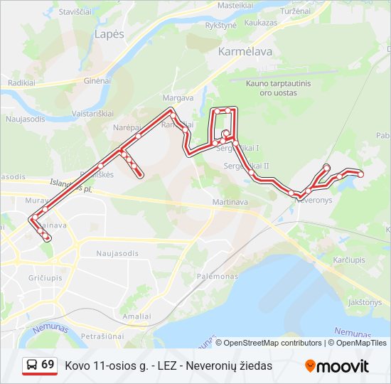 69 autobusas kelionės žemėlapis