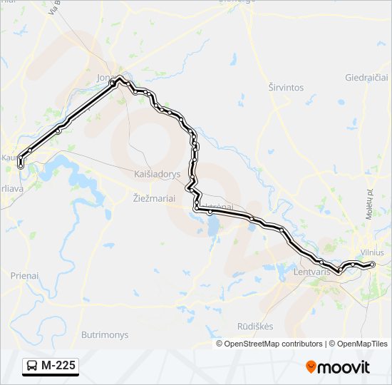 M-225 autobusas kelionės žemėlapis