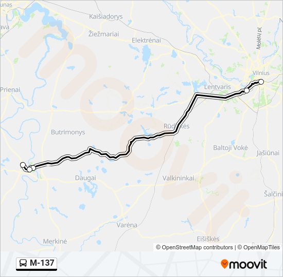 M-137 autobusas kelionės žemėlapis