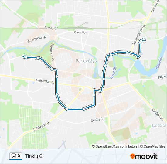 5 autobusas kelionės žemėlapis