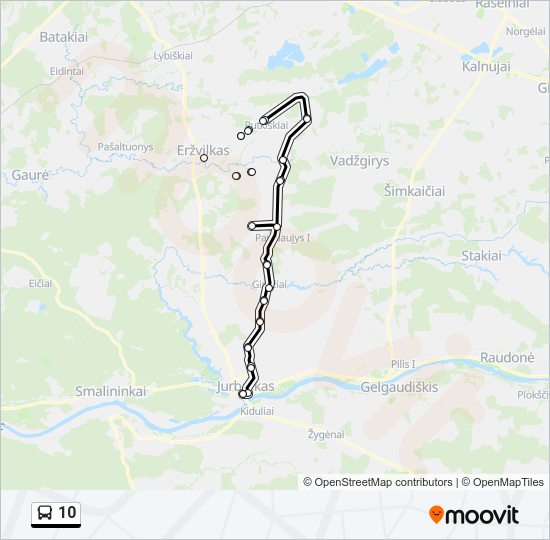 10 autobusas kelionės žemėlapis