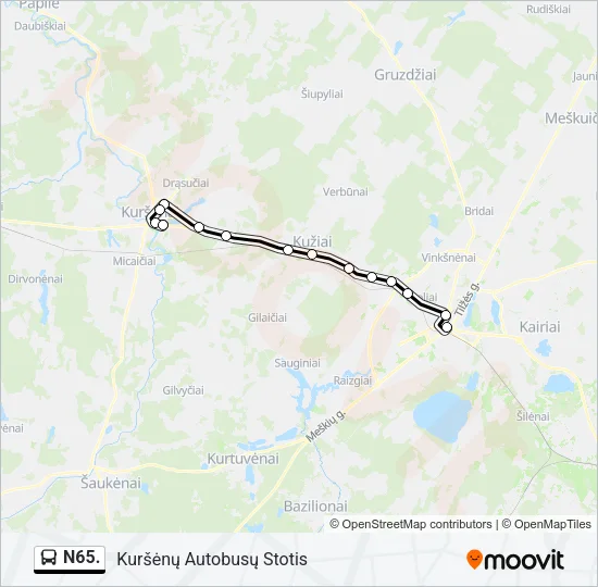 Автобус N65.: карта маршрута