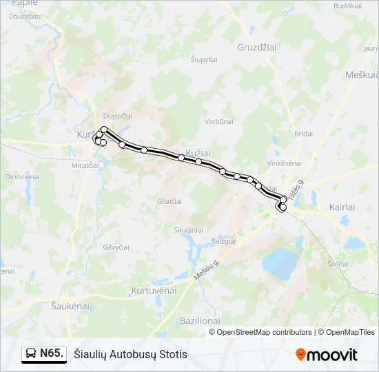 Автобус N65.: карта маршрута
