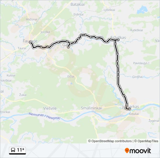 11* autobusas kelionės žemėlapis