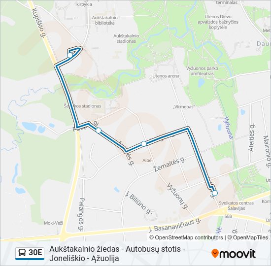 Автобус 30E: карта маршрута
