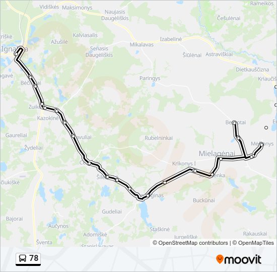 78 autobusas kelionės žemėlapis
