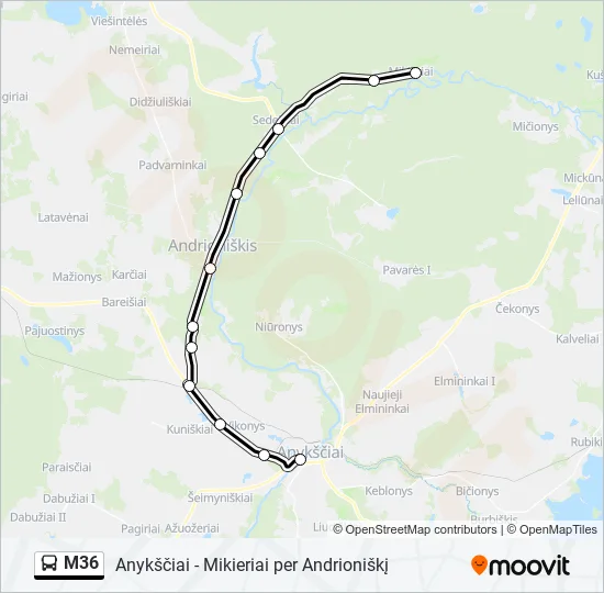 Автобус M36: карта маршрута