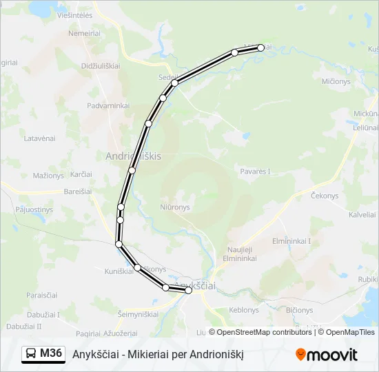 Автобус M36: карта маршрута
