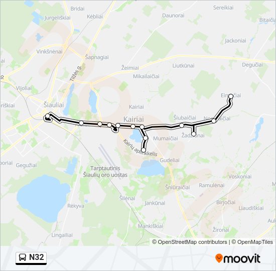 N32 autobusas kelionės žemėlapis
