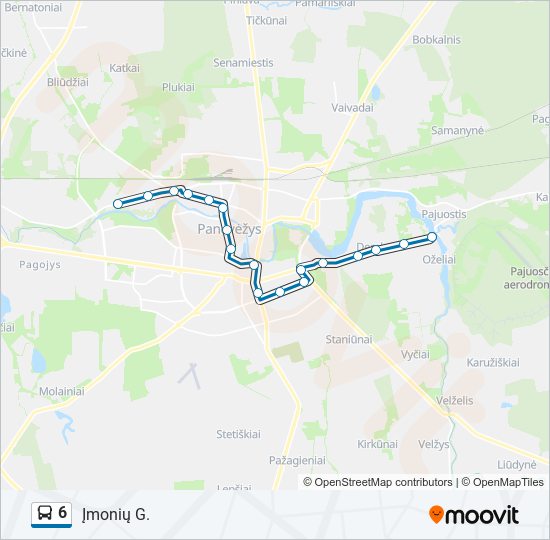 6 autobusas kelionės žemėlapis
