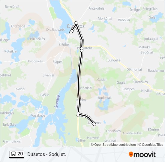 20 autobusas kelionės žemėlapis
