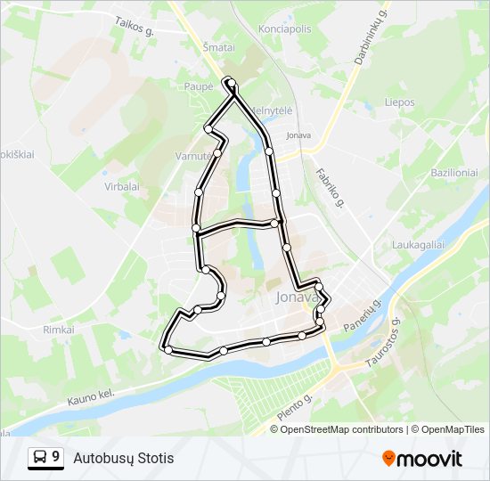 Автобус 9: карта маршрута