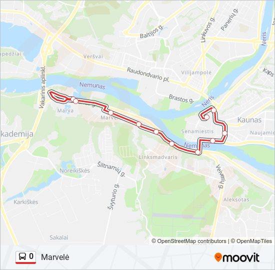 0 autobusas kelionės žemėlapis