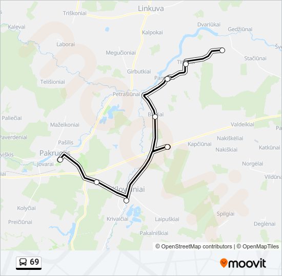 69 autobusas kelionės žemėlapis