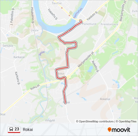 23 autobusas kelionės žemėlapis