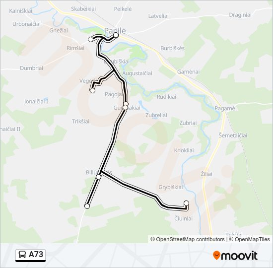 A73 autobusas kelionės žemėlapis
