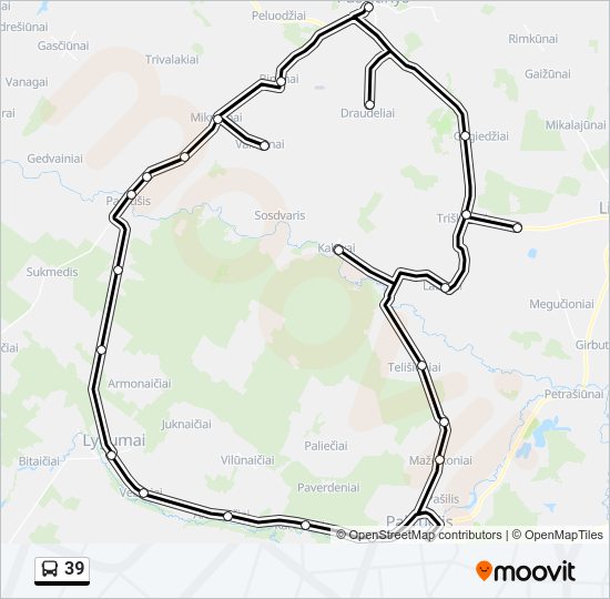 39 autobusas kelionės žemėlapis