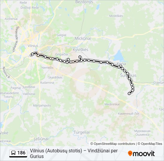 Автобус 186: карта маршрута