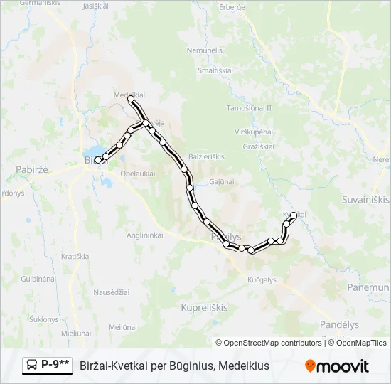 Автобус P-9**: карта маршрута