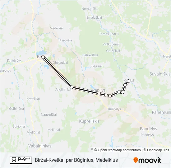 Автобус P-9**: карта маршрута