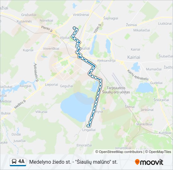 4A autobusas kelionės žemėlapis