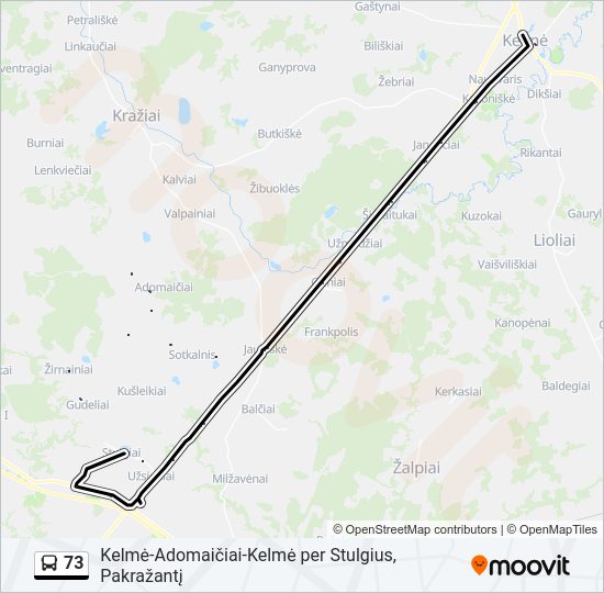 73 autobusas kelionės žemėlapis