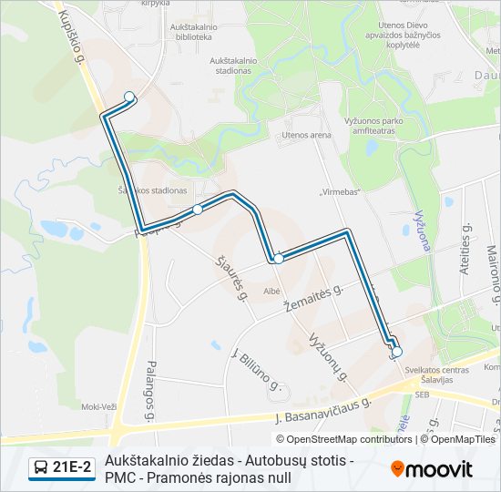 21E-2 autobusas kelionės žemėlapis
