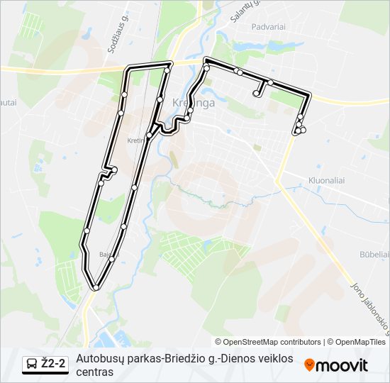 Ž2-2 autobusas kelionės žemėlapis