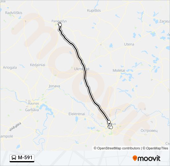 M-591 autobusas kelionės žemėlapis