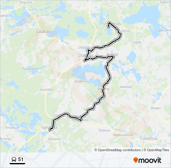 51 autobusas kelionės žemėlapis