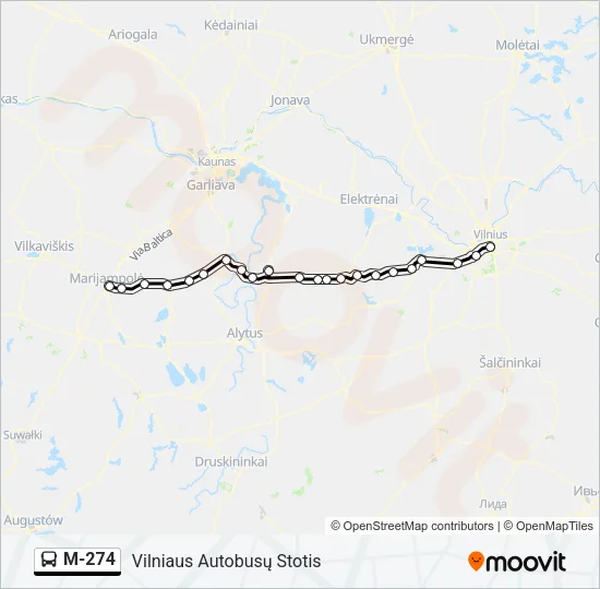 Автобус M-274: карта маршрута