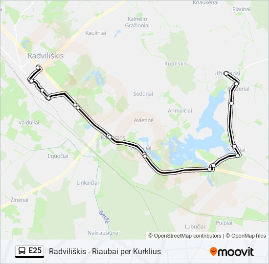 Автобус E25: карта маршрута