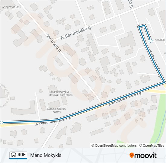 40E autobusas kelionės žemėlapis