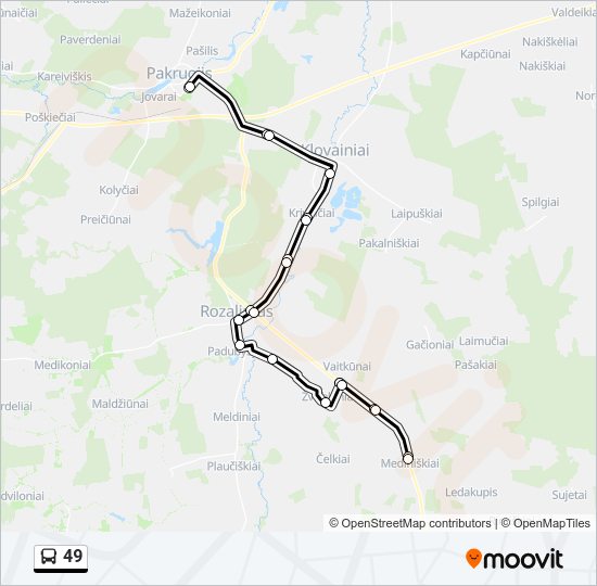 49 autobusas kelionės žemėlapis