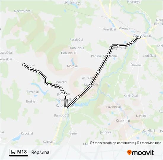 Автобус M18: карта маршрута