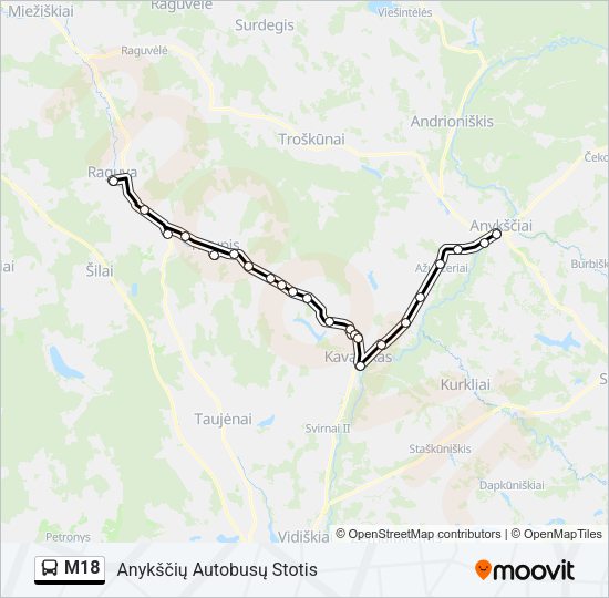 Автобус M18: карта маршрута