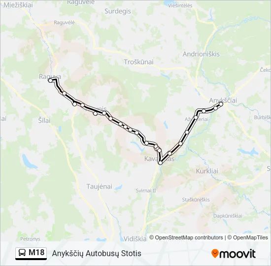 Автобус M18: карта маршрута