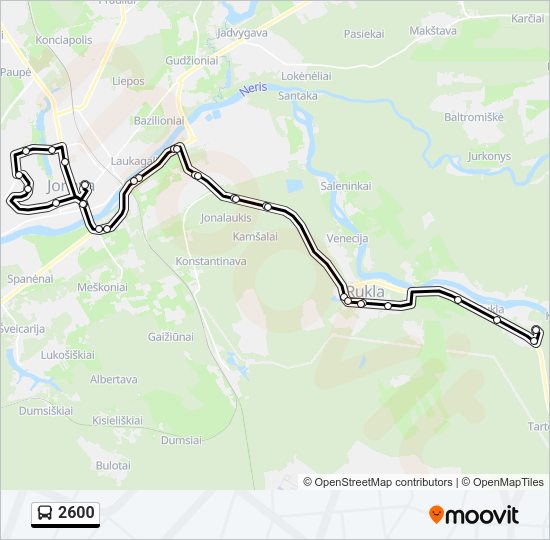 2600 autobusas kelionės žemėlapis