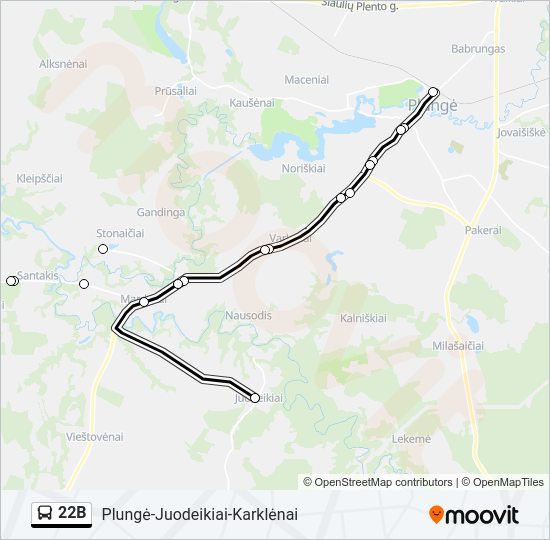 22B autobusas kelionės žemėlapis