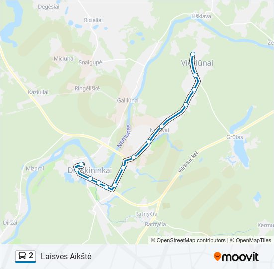 2 autobusas kelionės žemėlapis