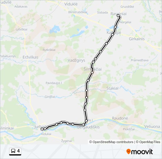4 autobusas kelionės žemėlapis