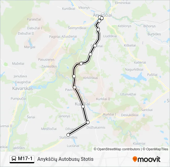 Автобус M17-1: карта маршрута