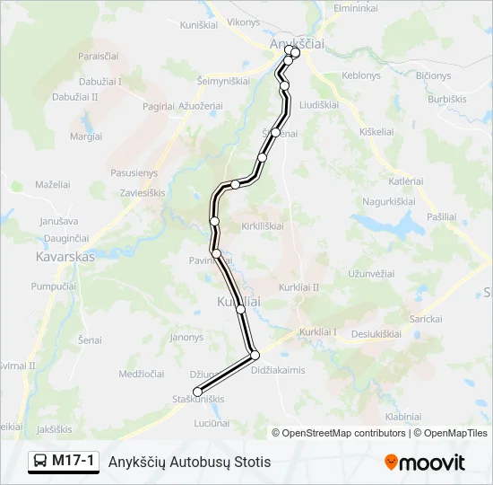 Автобус M17-1: карта маршрута