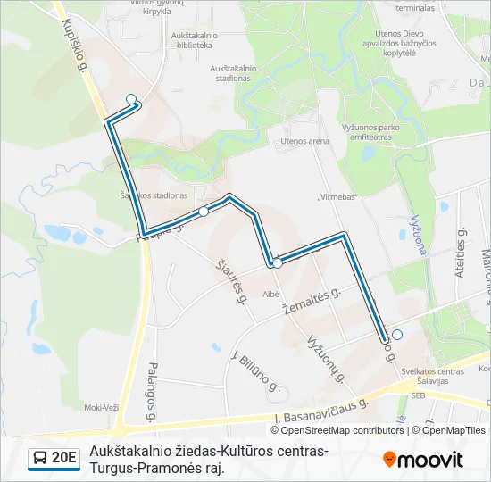 Автобус 20E: карта маршрута