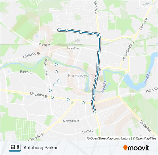 8 autobusas kelionės žemėlapis