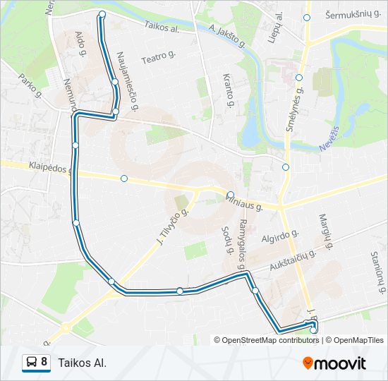 8 autobusas kelionės žemėlapis