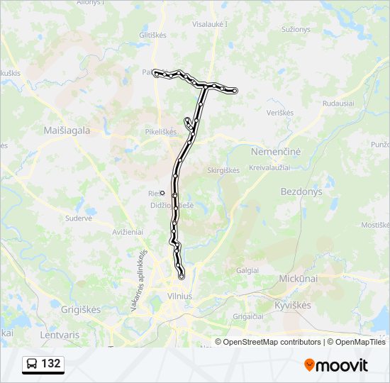 132 autobusas kelionės žemėlapis