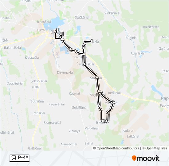 Автобус P-4*: карта маршрута