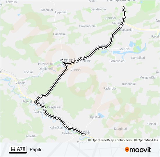 Автобус A70: карта маршрута