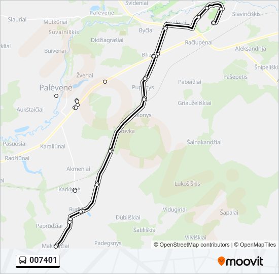 007401 autobusas kelionės žemėlapis